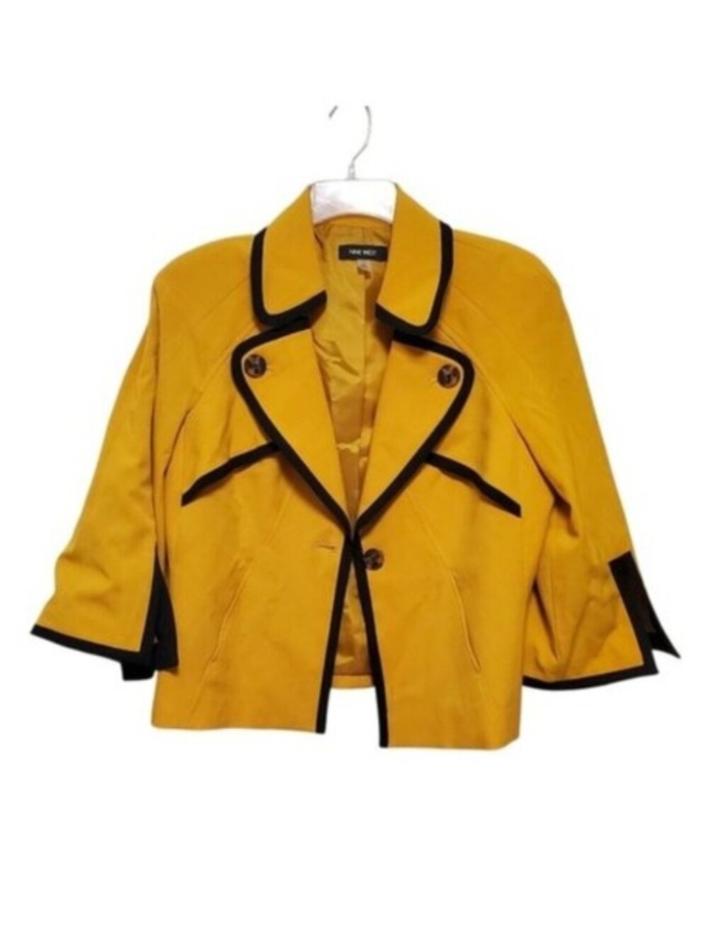 Crop Blazer Single Button Waist Mustard Pockets
